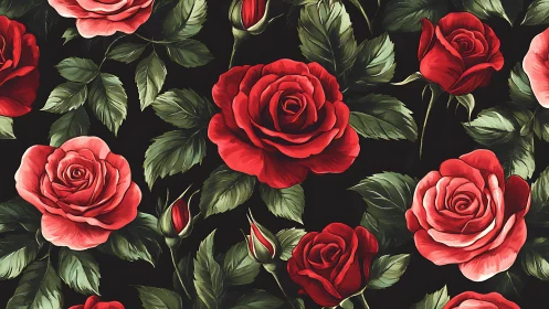 Beautiful Red Roses Dance Against a Dramatic Black Background