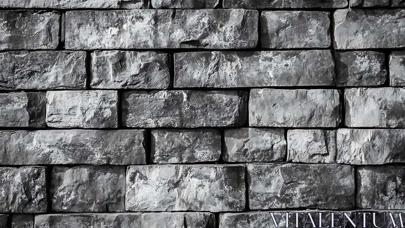 Rough Stone Brick Wall in High-Contrast Black and White Style.