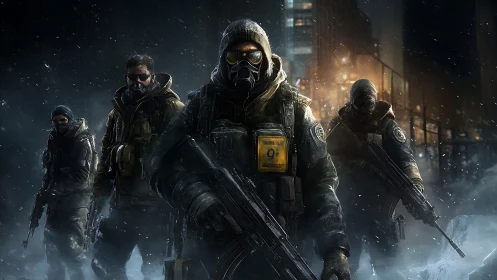 Paramilitary squad in winterized biohazard assault configuration.