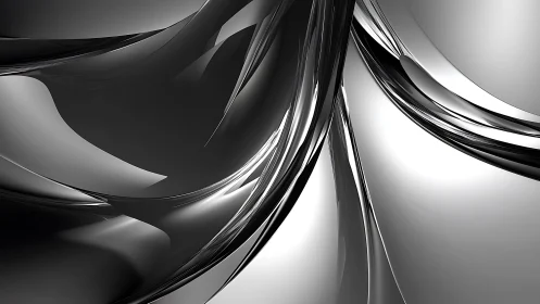 Abstract metallic curves in modern monochrome digital art style.