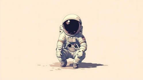 Solitary crouching astronaut rendered in minimalist vector style