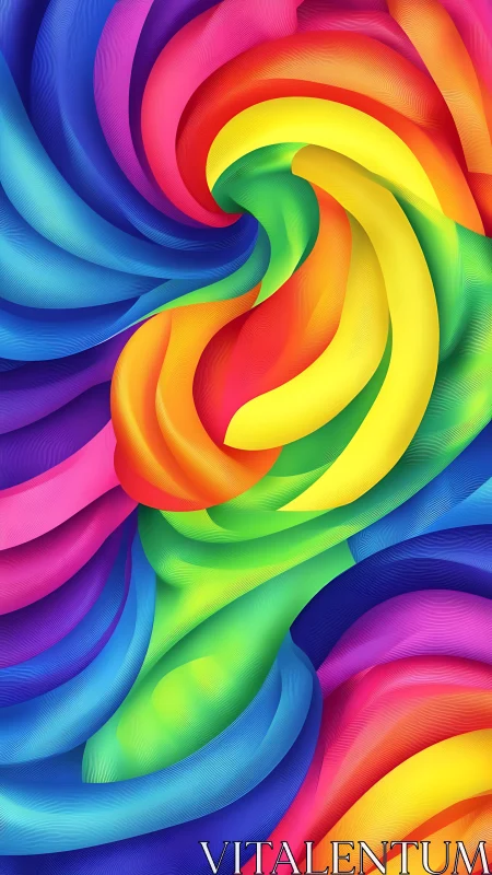 Vibrant rainbow vortex twists layered satin color ribbons.