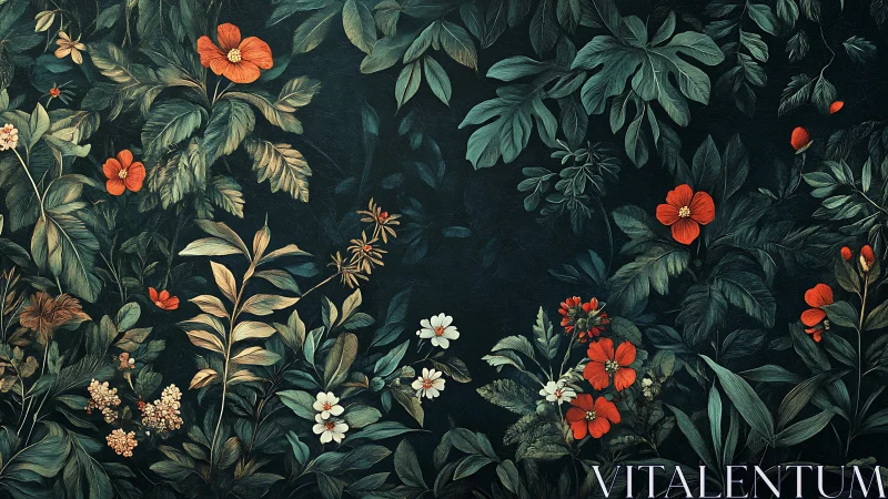 Enchanting Garden Blooms on Deep Emerald Canvas