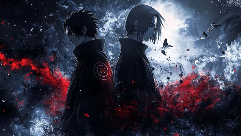 Dual anime warriors stand back to back amid kinetic energy field