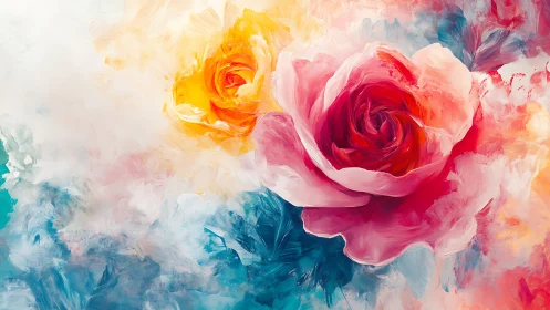 Roses swirl like painted galaxies inside a colorstorm sky