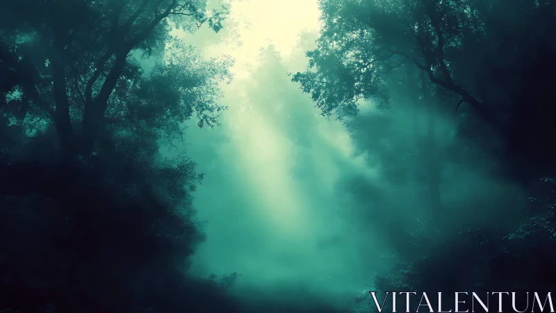 Misty Forest Path with Ethereal Light