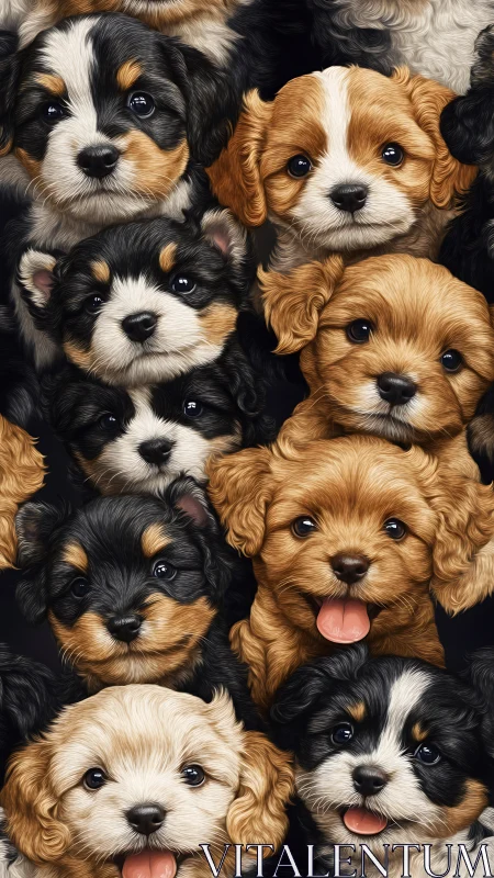 Puppy patchwork parade of fluffy faces and joyful noses.