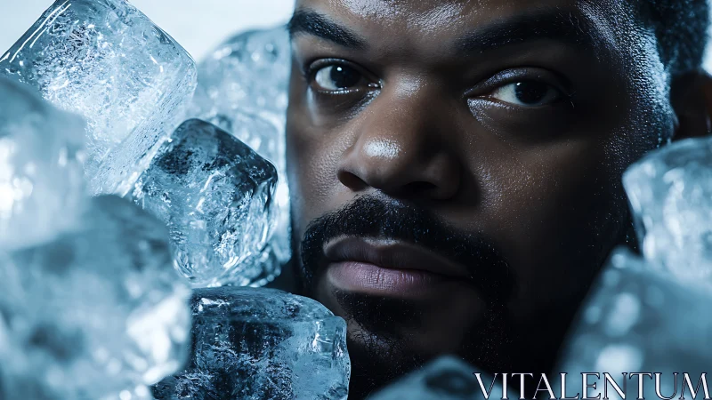 Icy closeup portrait with glistening skin and hard light contrast.