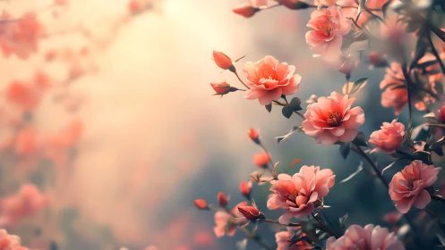 Coral Rose Blossoms with Selective Focus Depth Rendering.