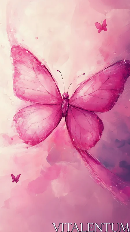Soft pink butterfly drifting through a cotton-candy sky.