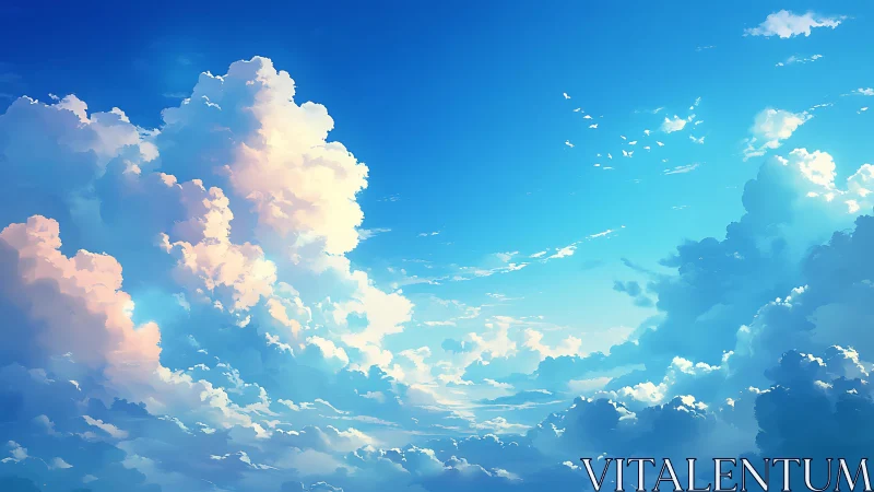 Gentle summer clouds drifting across a bright blue sky.