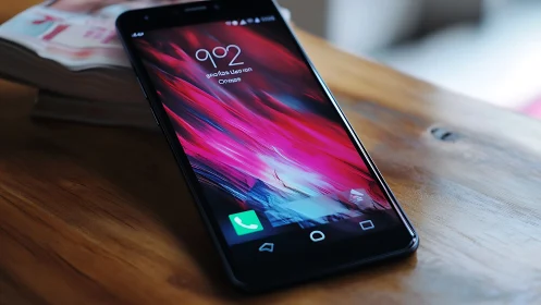 Android Smartphone with Gradient Wallpaper and Lock Screen Display.