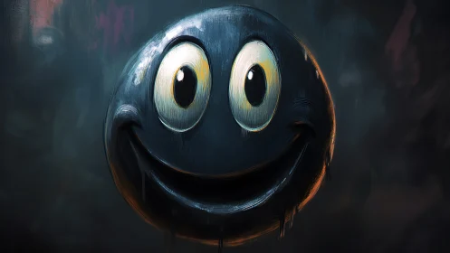 Textured dark smiley sphere with moody cinematic lighting