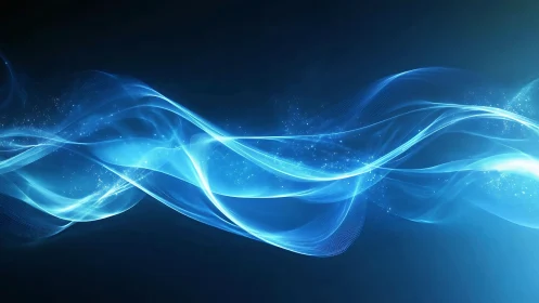 Blue light waves flow across dark abstract digital background.