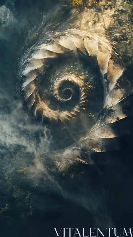 Spiral storm canyon curls the forest into a celestial shell