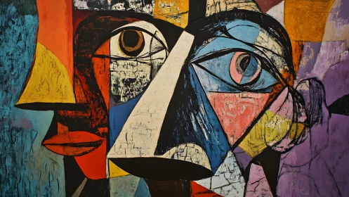 Abstract Cubist Portrait with Bold Colors and Geometric Shapes.