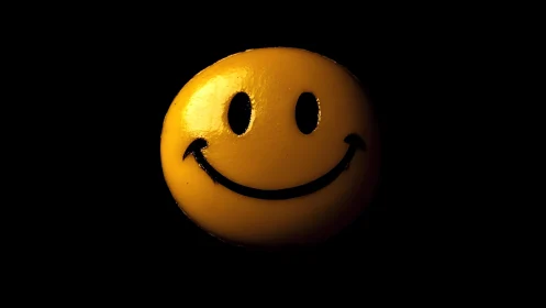 Bright yellow smiley face on black background, minimalist style.