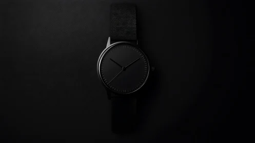 Minimalist black wristwatch in low-key product lighting study.