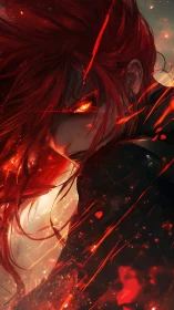 Fierce red‑haired warrior turns with blazing, fiery gaze