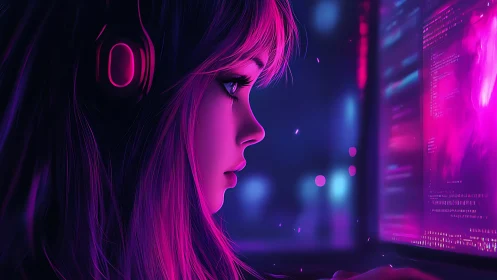 Side profile shows focused user monitoring luminous code display