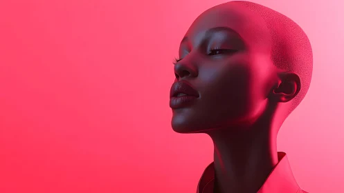 Elegant woman in profile with neon pink lighting, modern portrait.