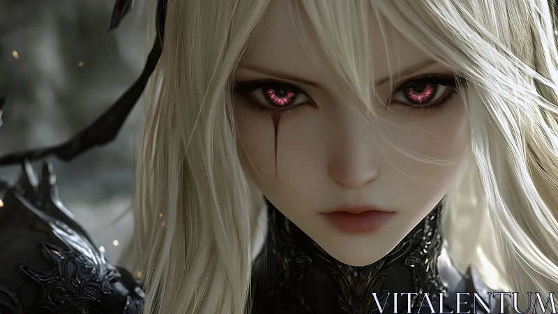 Pale warrior gazes with burning crimson arcane eyes.