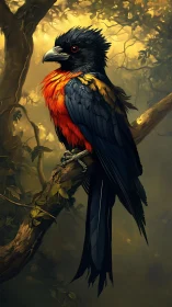 Digital rendering shows perched tropical bird in forest light