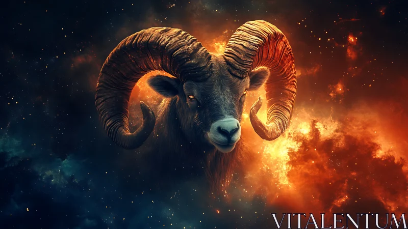 Cosmic ram head burns against vivid nebula background