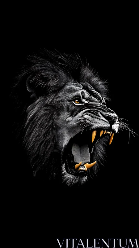 Roaring lion profile rendered in high contrast digital art