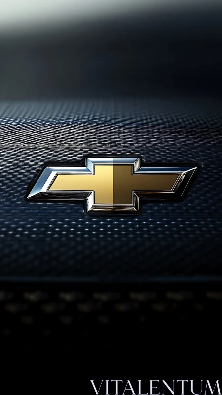 Golden car emblem floats over shadowy carbon fiber sea