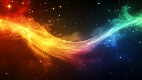 Starlit rainbow nebula stream weaving through the night sky.