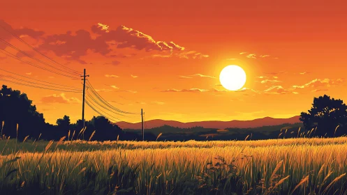 Golden sunset warms a quiet field of summer grasses