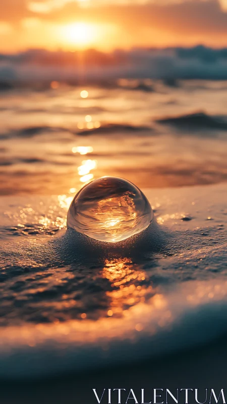 Sunset caught in a glass sphere at the whispering shoreline.