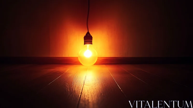 Single tungsten bulb illuminates dark room with warm falloff