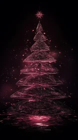 Shimmering digital Christmas tree sparkles in soft pink light