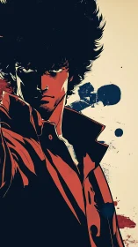 Neo-noir cel-shaded portrait of brooding male antihero