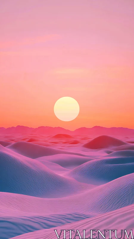 Candy-pink dunes cradle a rising neon sun in silence