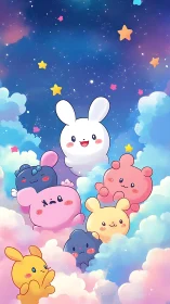 Playful cloud critters sharing a dreamy pastel sky together.