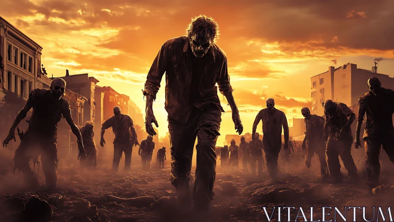 Sunset streets filled with hauntingly curious zombies.