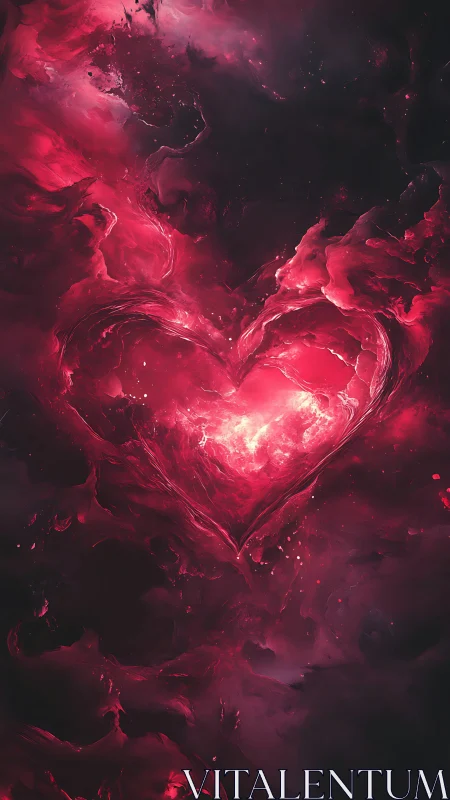 Luminescent heart form radiates intense magenta and pink light