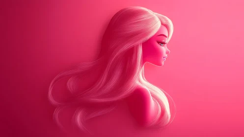 Monochrome pink 3D female profile rendered with soft gradients