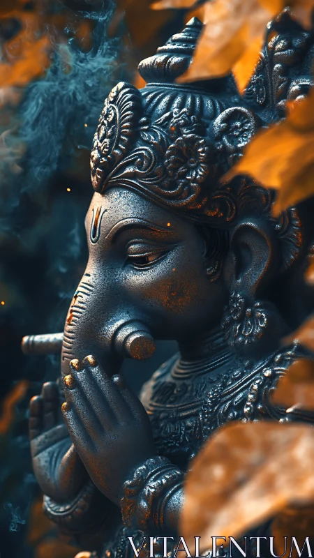 Ganesha statue rendered with detailed textures and warm light