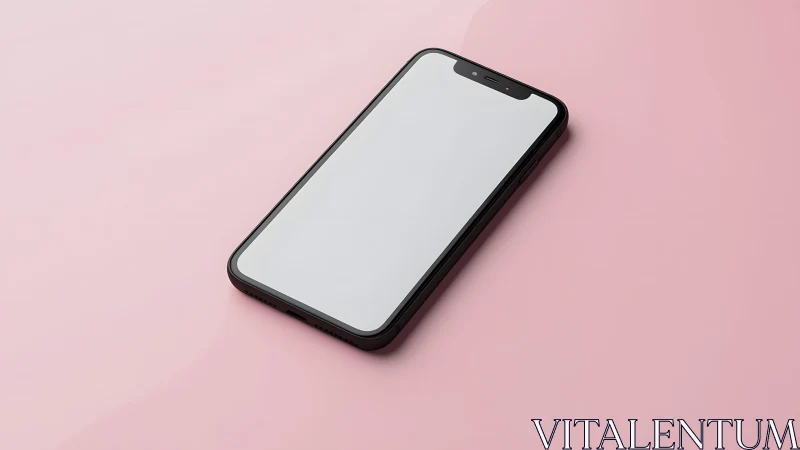 Modern smartphone with blank screen on pastel pink background.