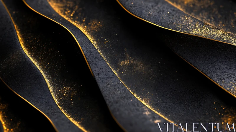 Molten midnight waves edged in luminous gold dusted light.