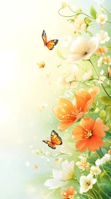 Spring Floral Garden with Monarch Butterflies and Cascading Blooms