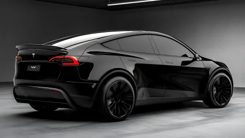 Midnight black electric SUV in studio, sculpted performance form.