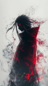 Dark anime figure wreathed in swirling red and black energy.