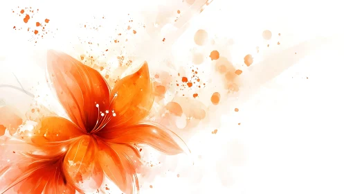 Orange lily macro bloom in expressive watercolor splash composition.