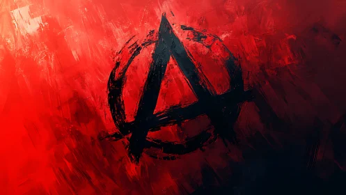 Grunge anarchy emblem on textured crimson digital field.