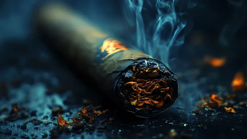 Macro study of smoldering cigar ember and turbulent smoke field.